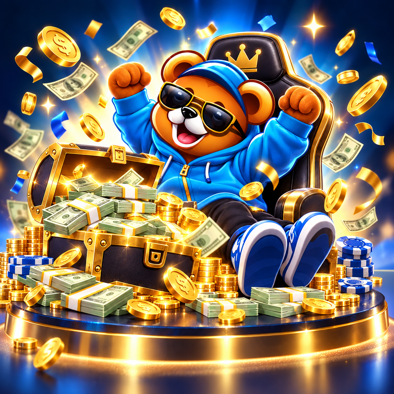 Cartoon player celebrating a win