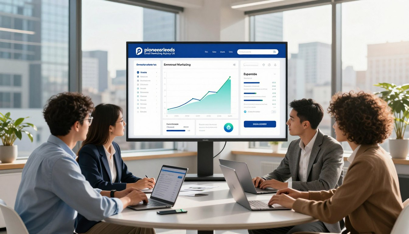 PioneerLeads performance email marketing team reviewing campaign data