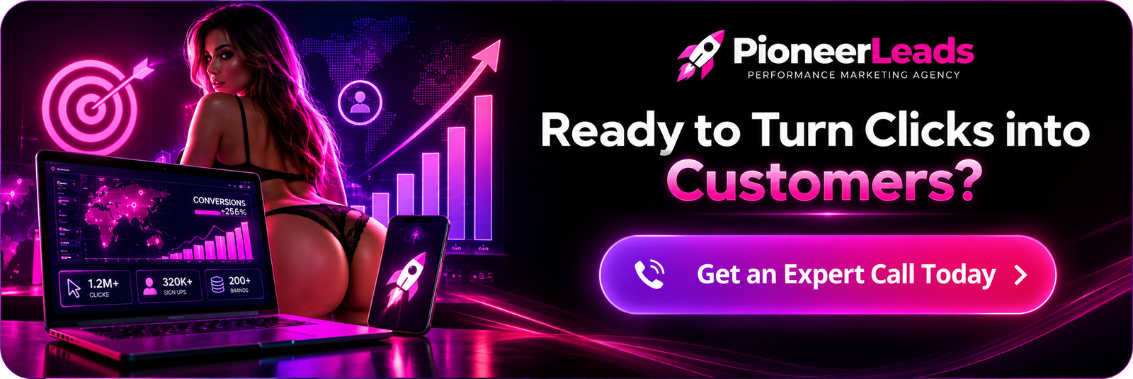 PioneerLeads adult traffic acquisition and performance marketing banner